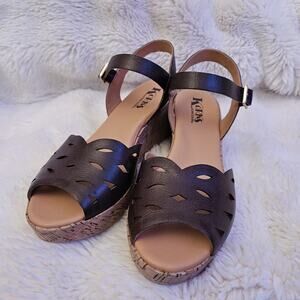 Korks by Kork-ease Women's Wedge Sandal Size 10 Brown Leather Cork Beach Comfort